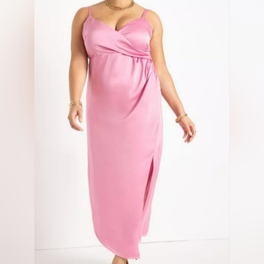 Eloquii New Satin Faux Wrap Pink Dress